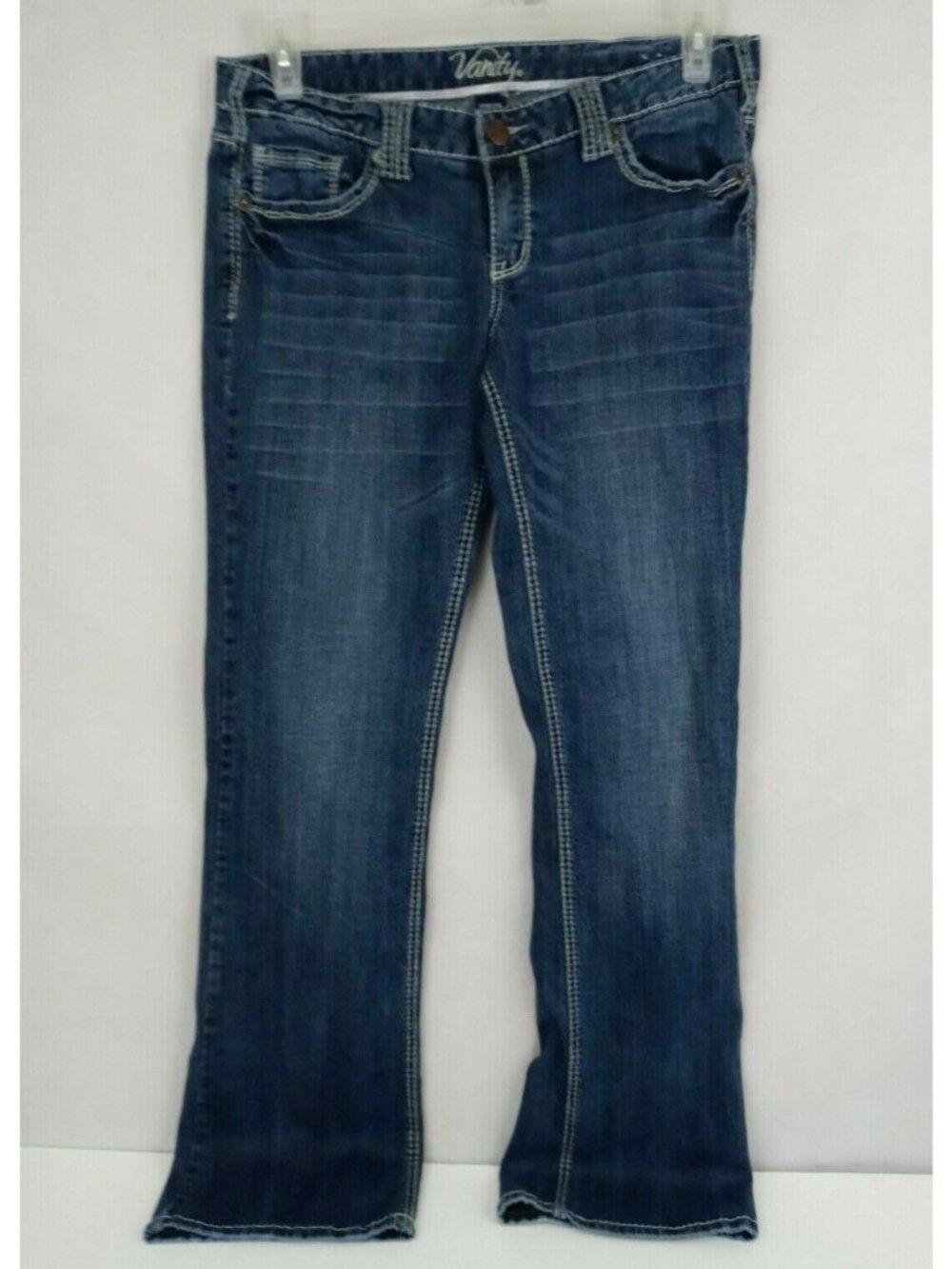 Vanity Womens Distressed Whiskered Embroidered Bootcut Jeans Size 29/33